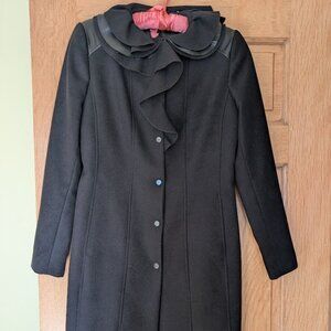 Tahari elegant ruffled Black Coat